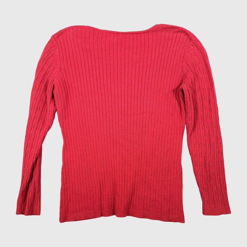 Red Ribbed Cable Knit Scoop Neck Long Sleeve Slim Fit Sweater Top